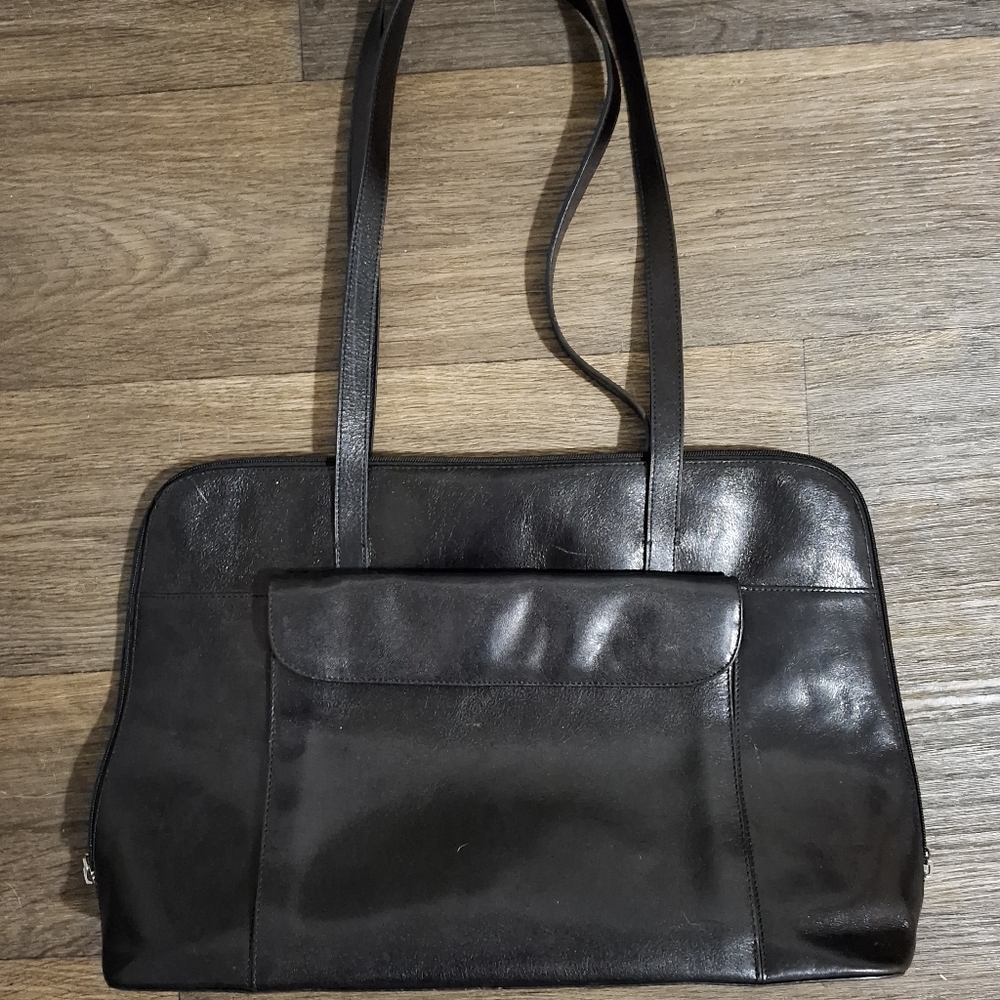 Vintage Hobo International Black Leather Work Tote Bag.